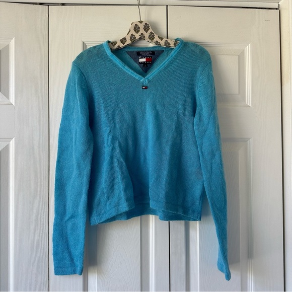 Vintage Tommy Hilfiger Blue Mohair Blend V-neck Sweater - Picture 1 of 5